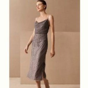 👗Anthropologie Grey Sequin Midi Dress, 12
